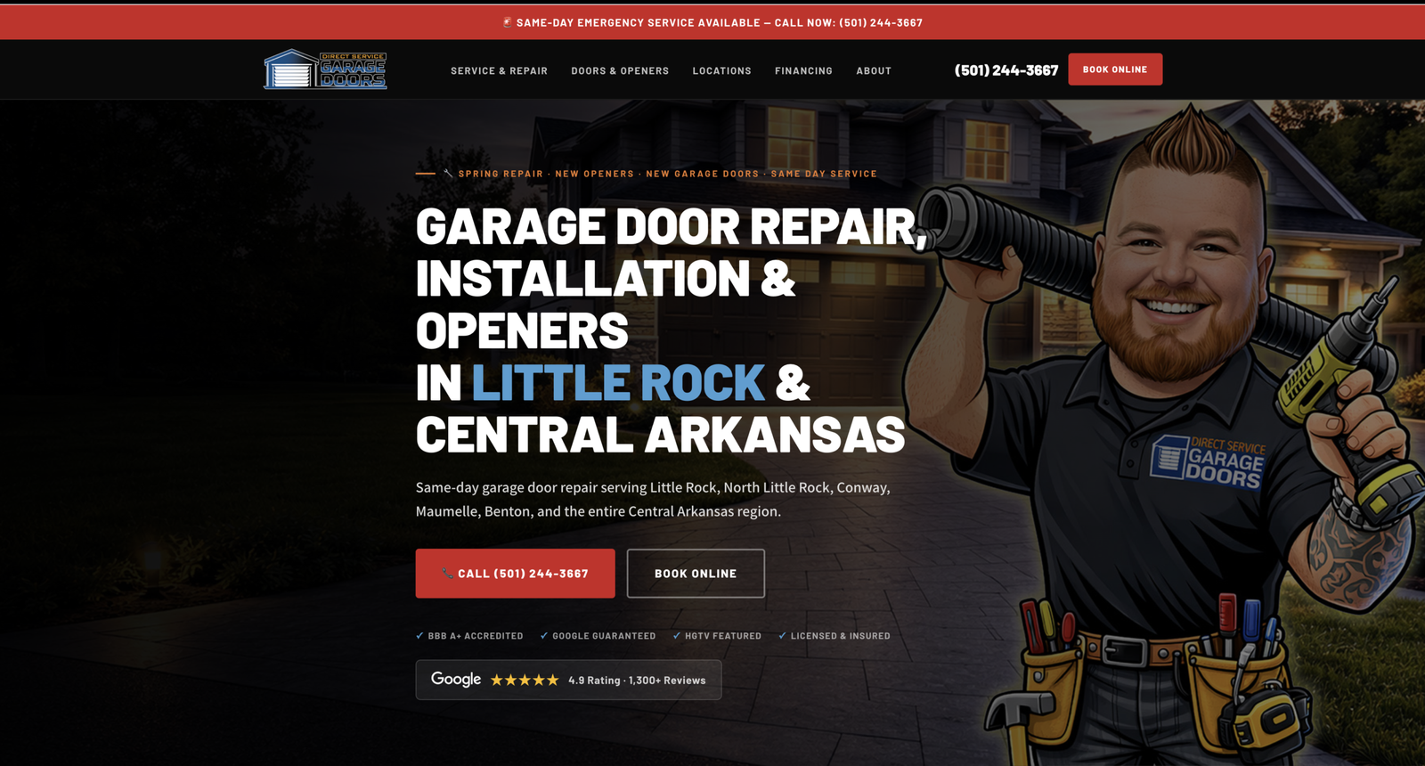 Direct Service Garage Doors website built by ServiceBuilt Digital