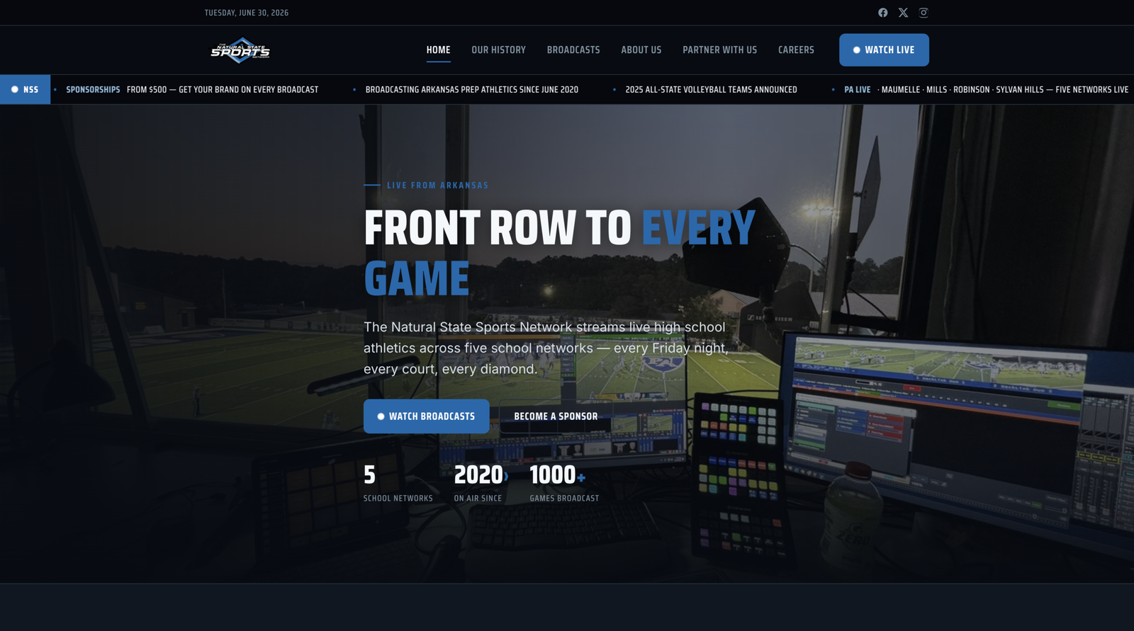 Natural State Sports Network website homepage screenshot