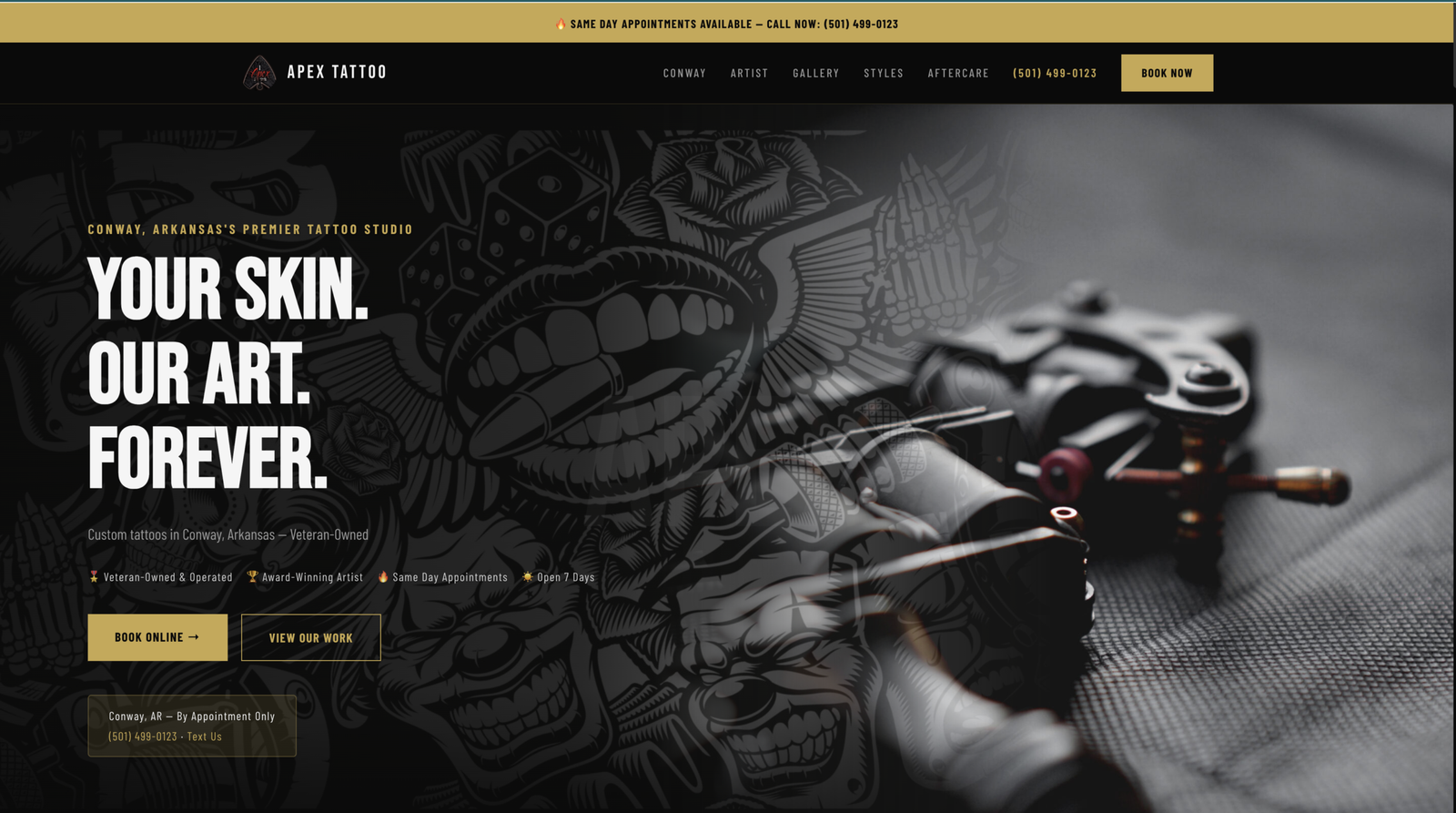 Apex Tattoo Studio website homepage screenshot