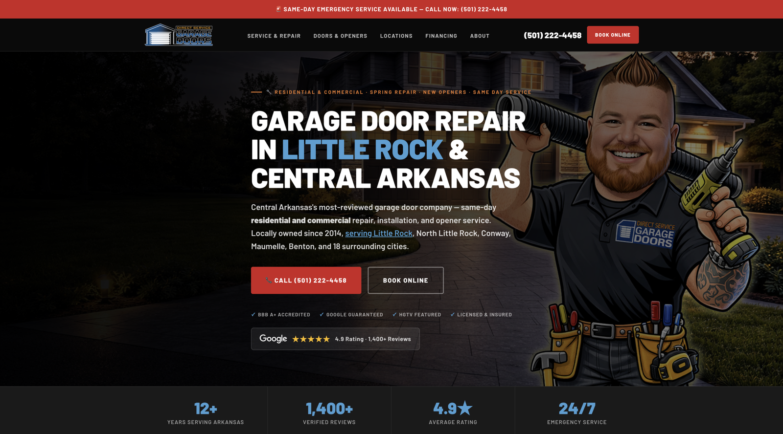 Direct Service Garage Doors website homepage screenshot