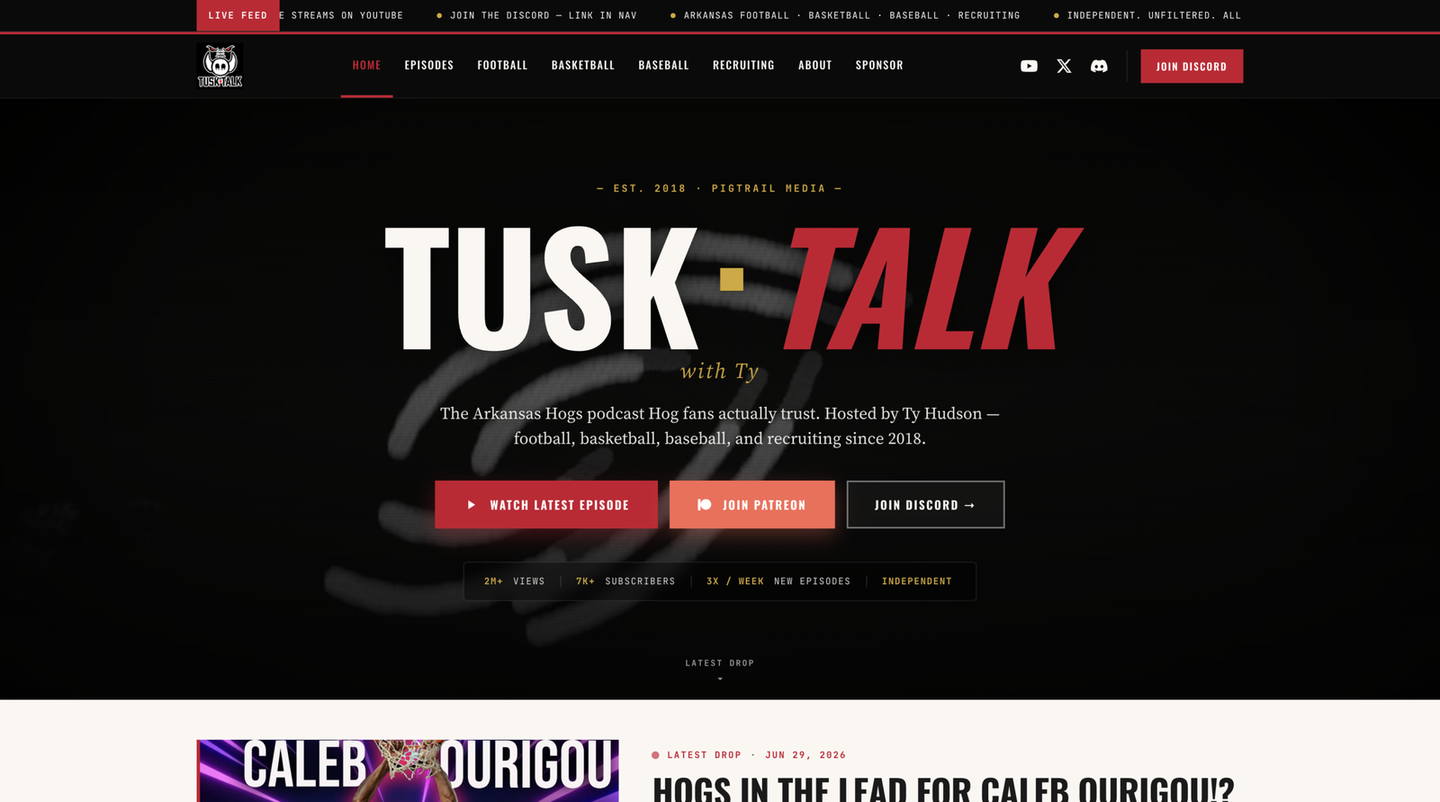 Tusk Talk with Ty website homepage screenshot