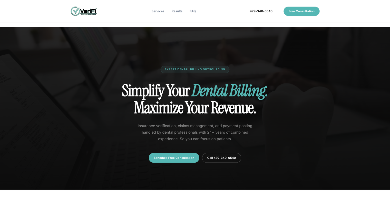 VeriFi Dental Services website homepage screenshot