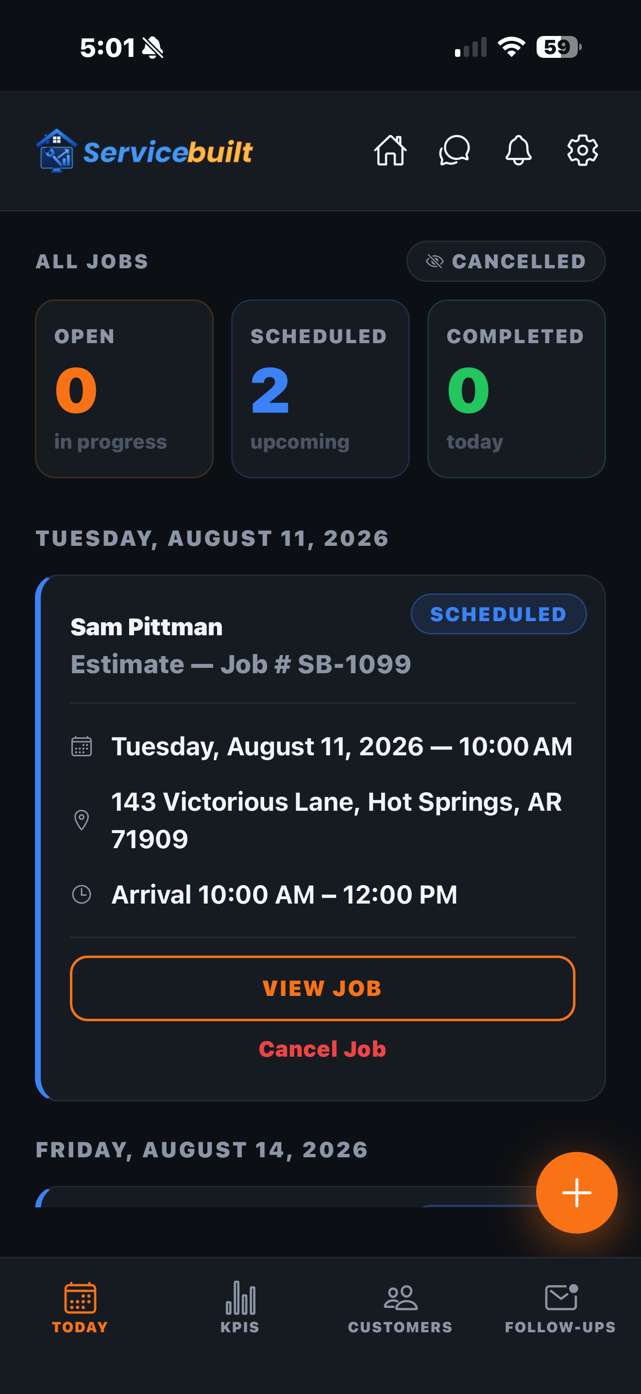 The ServiceBuilt app on an iPhone